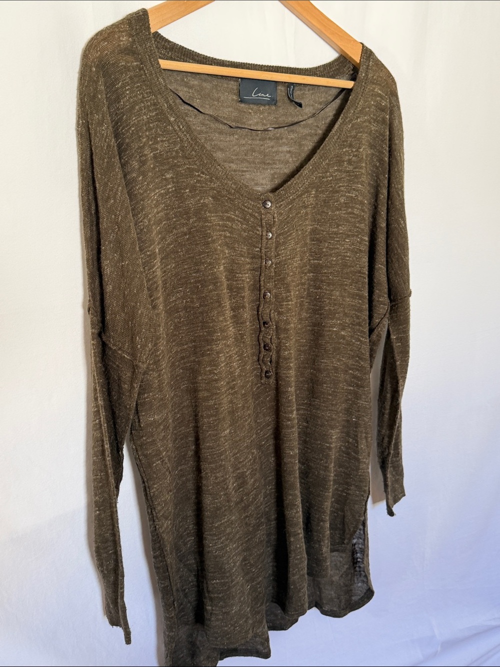 Luxe Olive Brown Long-Sleeve Henley Sweater